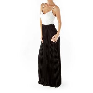 Ali & Jay Chiffon Pleated Corset Top Maxi Cocktail Dress in Black and Cream - M